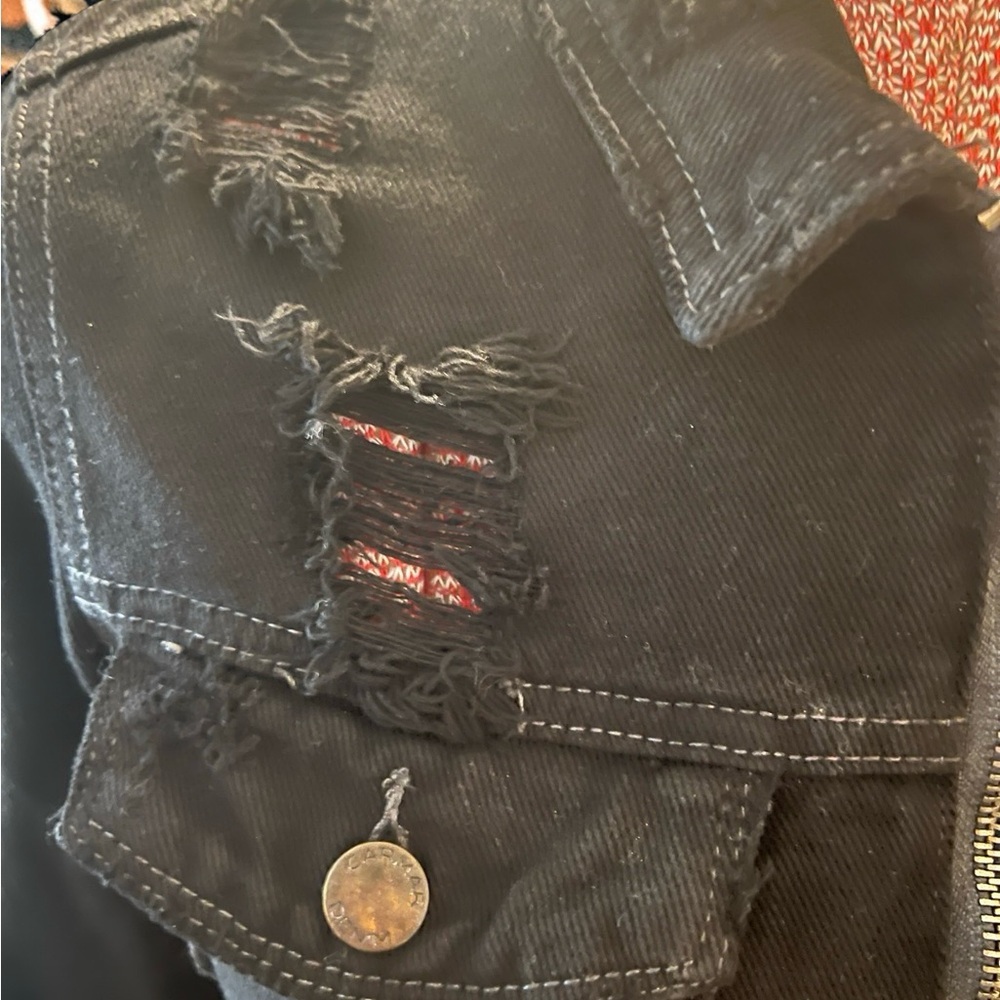 CARMAR Distressed Black Denim Moto Jacket - Picture 7 of 13